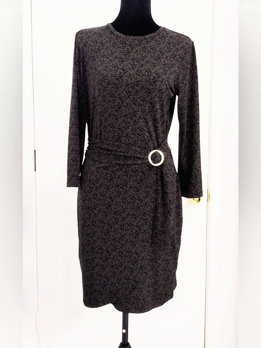 Michael Kors Sz S Classic Brown Patterned Belted Sheath Dress
